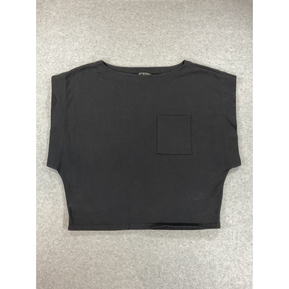 J.Crew Womens Black Short Sleeve Pocket Boat Neck Cotton Boxy T-Shirt Sz L 2849